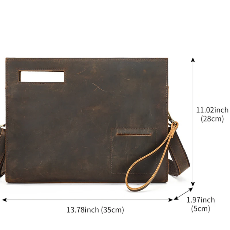 Borsa a tracolla per computer portatile in pelle con valigetta da uomo per pendolari da lavoro in stile retrò