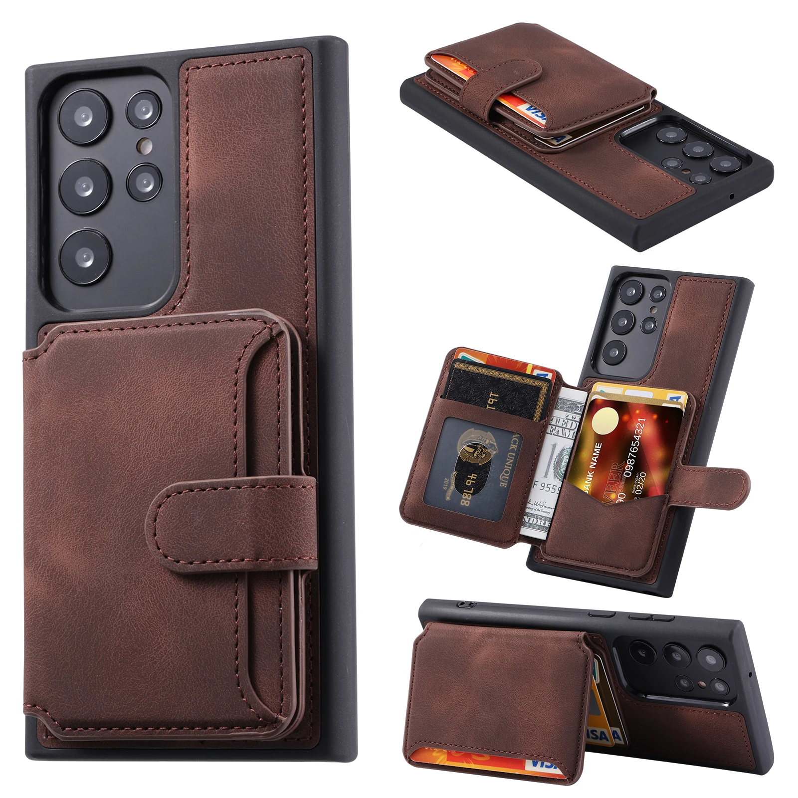 

RFID Funda de cuero tipo billetera para Samsung Galaxy S22 S23 S24 S25FE Ultra Plus contraportada