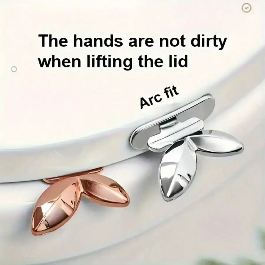 2 Rose Gold Toilet Seat Riser Kits, No-Hand-Dirtying Toilet Seat Puller - Pre-Adhesive Design, Flower Pattern, Durable Acrylic,