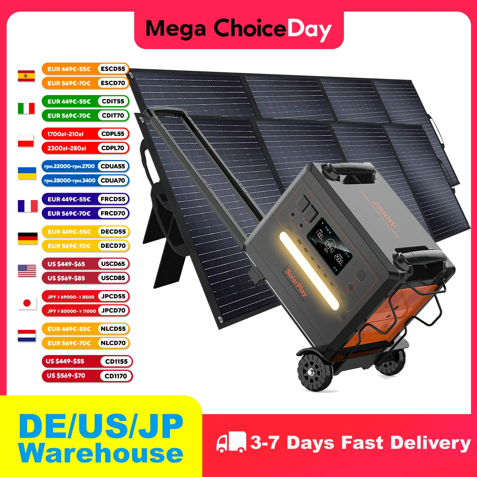 

SOLARPLAY Power Charging Station Portable Q2402M Rechargeable Batteries Waterproof Kit Solar Plate Mobile Charger Handle Trolley