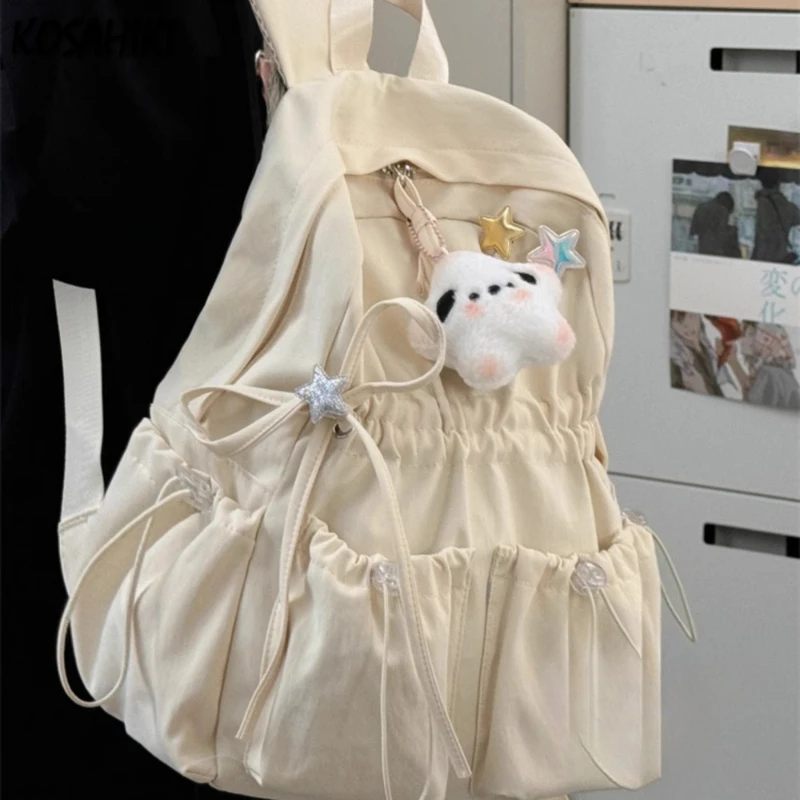 

High-capacity All Match Solid Backpack Sweet Y2k Aesthetic Pleated Schoolbags Vintage Preppy Trendy Backpacks for Women Students