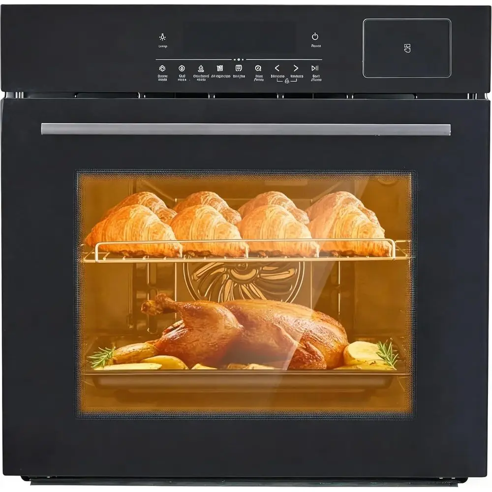 

24 Electric Wall Oven: Steam & Air Fry Combo, 3000W Convection, 2.5 cu ft Compact, Touchscreen, Versatile Cooking