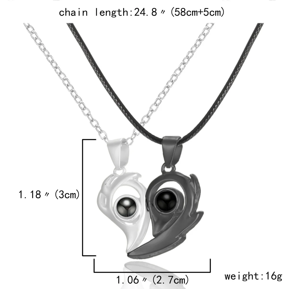 2Pcs/Set Magnetic Attract Heart 100 Languages I Love You Projection Necklace For Women Men Punk Love Heart Choker Party Jewelry