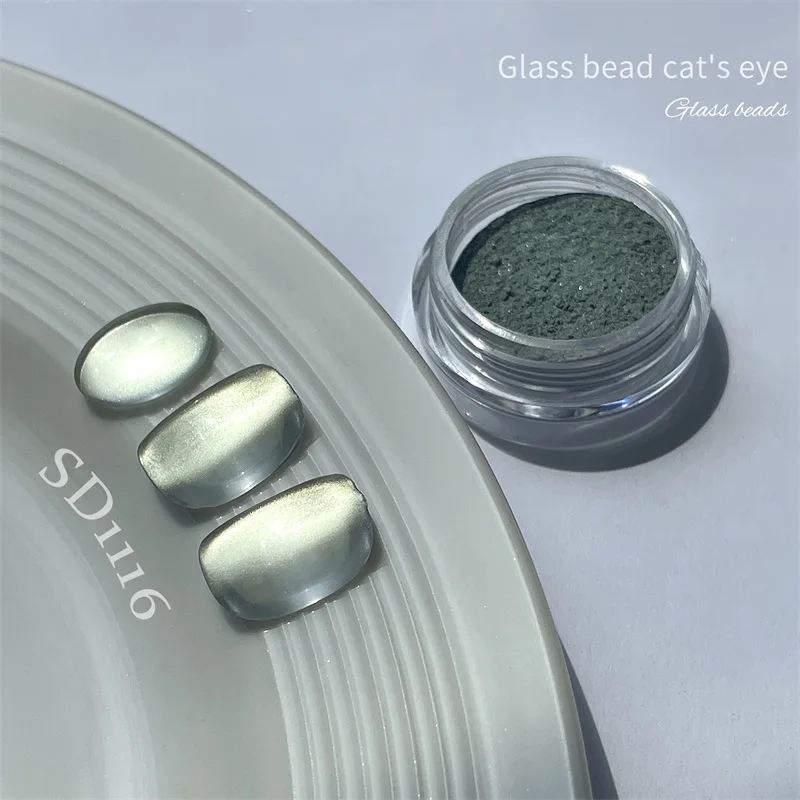 HNDO 0,5 g Polvere magnetica per occhi di gatto giallastro-verde Effetto perline di vetro trasparente per smalto gel Nail Art Glitter Design Pigmento