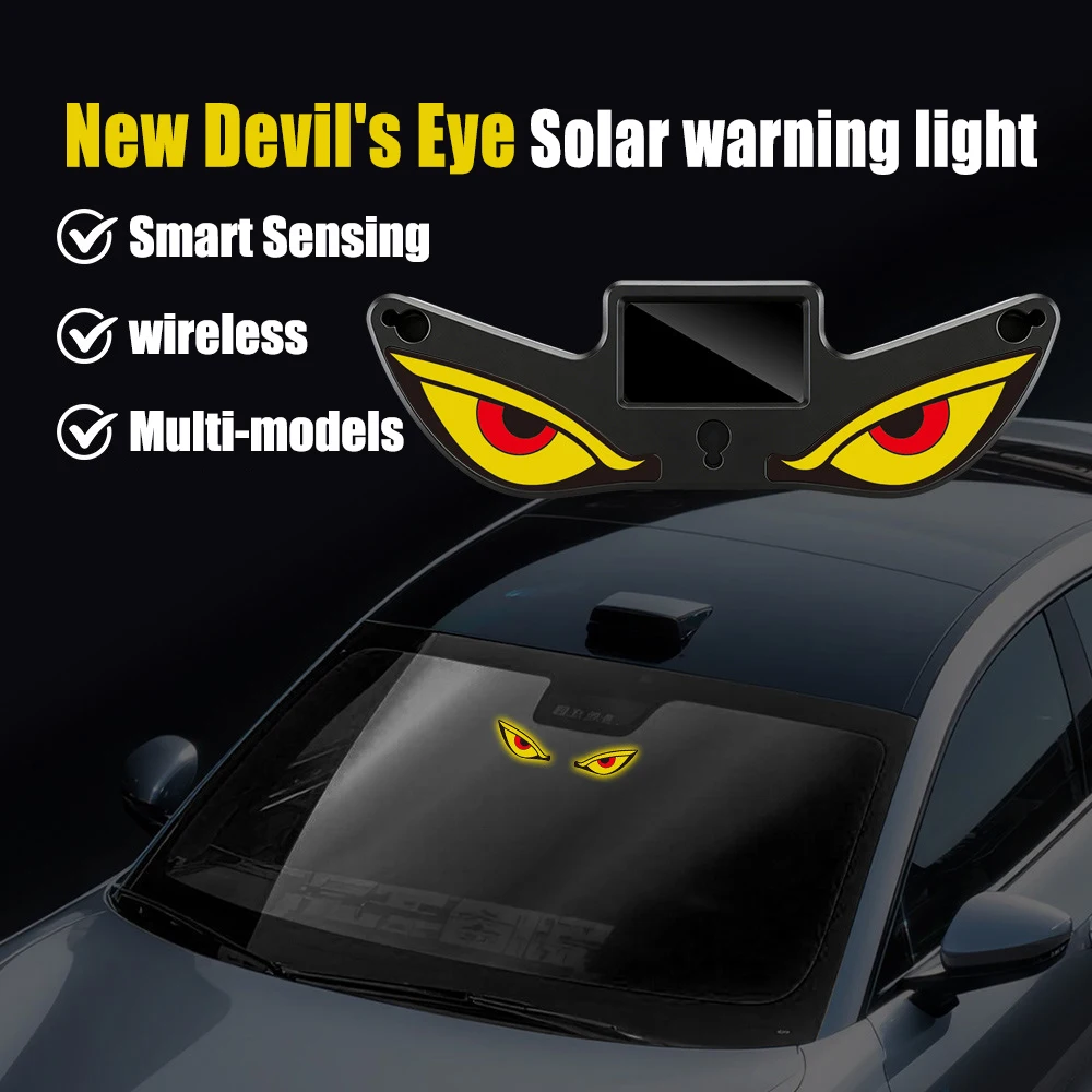 1Pc LED Dynamic Expression Neon Light, Car Solar Devil Eye Light, Rear Window Anti-Rear-End Warning Light