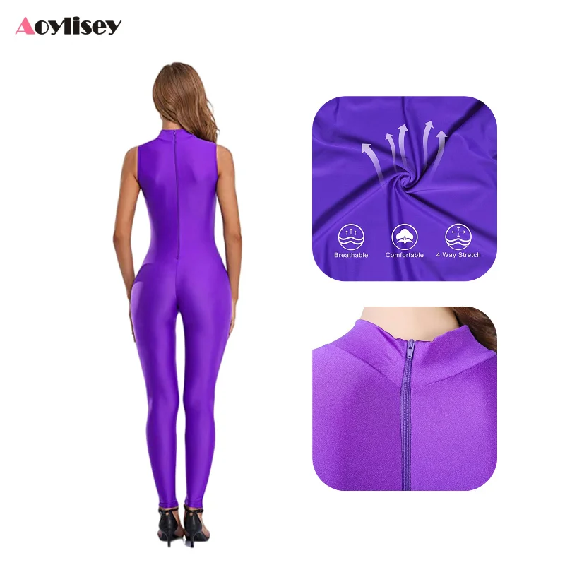 ชุดจัมพ์สูทคอเต่าแขนกุดสำหรับผู้หญิงชุดนักเต้นบัลเล่ต์ของหนึ่งชิ้นชุดบอดี้สูทสำหรับผู้ใหญ่