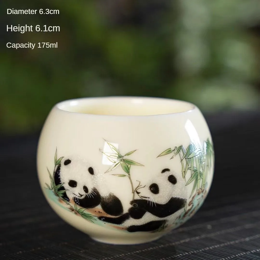 Master's cup, tea cup,  underglaze colored gemstone, yellow panda, sheep fat, jade, ceramic cup