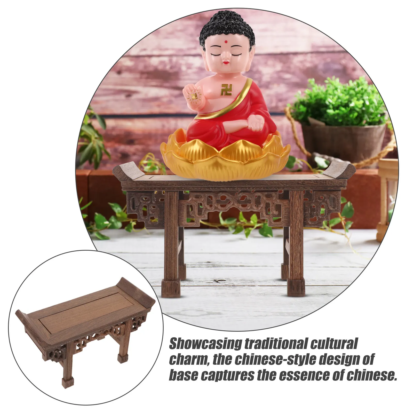 Rectangular Wooden Flowerpot Stand Vase Base Chinese Cultural Design Wooden Display Base for Plants Statues Crafts Home Decor