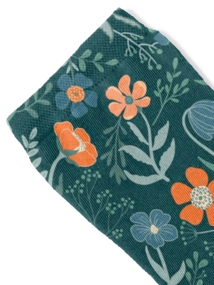 Teal & Orange Botanical Garden Floral Print Socks cycling floor Novelties football Socks Man Women's