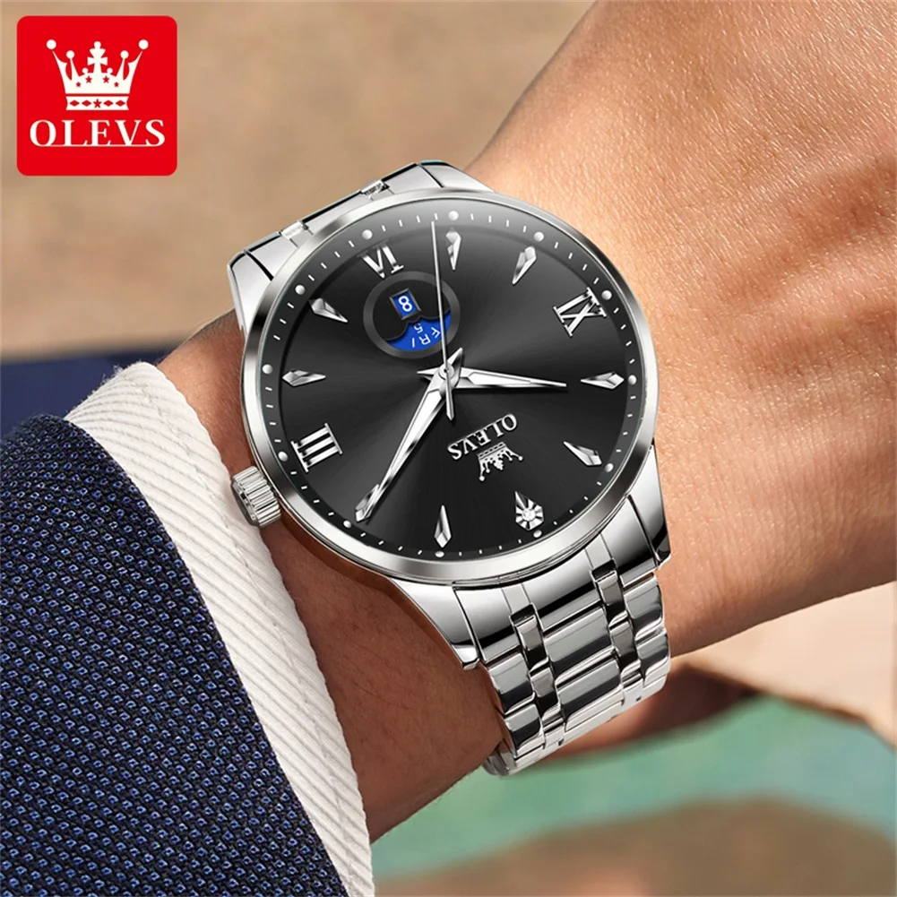 OLEVS 3646 ساعة رجالية موضة ساعة كوارتز أصلية تقويم مزدوج مقاوم للماء ساعة مضيئة الطلب الكبير العلامة التجارية الفاخرة ساعة رجالية