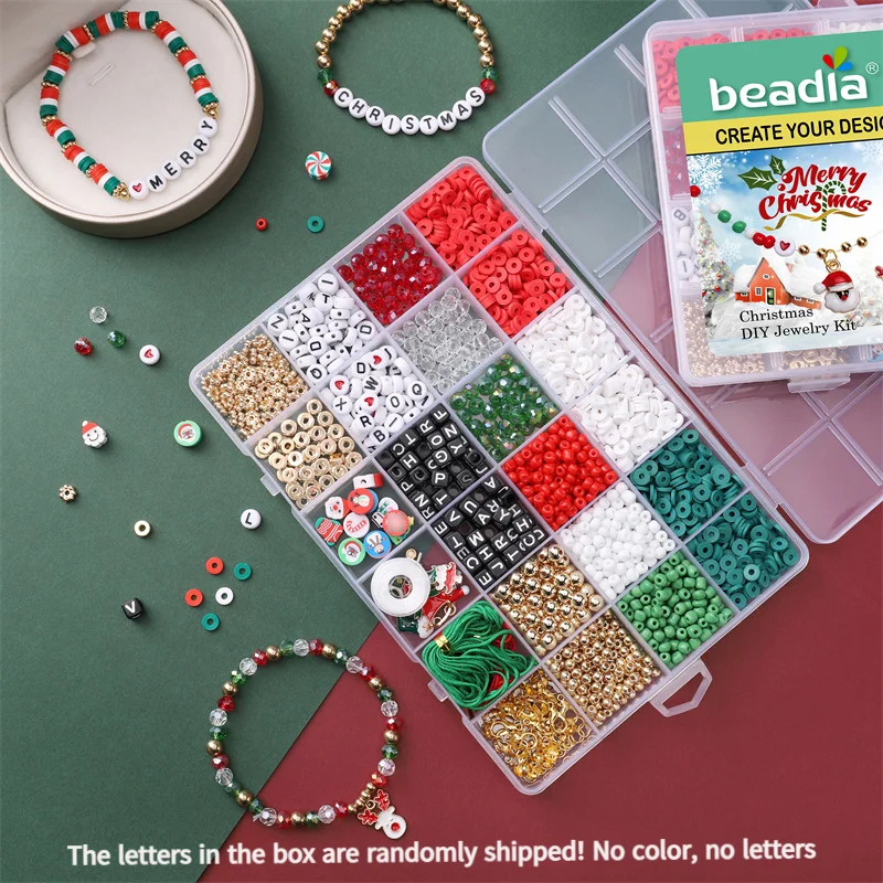 24Gig Christmas DIY Beads Kit 10mm Acrylic Beads Bracelets Necklaces Friendship Bracelet Keychains Jewelry Making Craft Kits