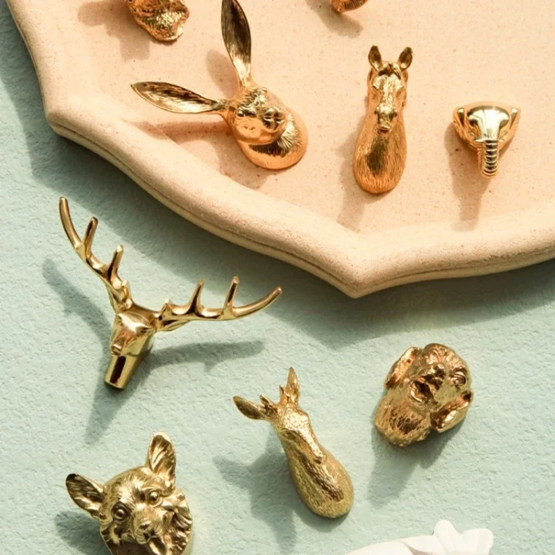 Golden Furniture Handle Drawer Knob Solid Brass Animals Deer Cat Shape Handles for Kitchen Cabinet Door Cupboard Wardrobe Pulls