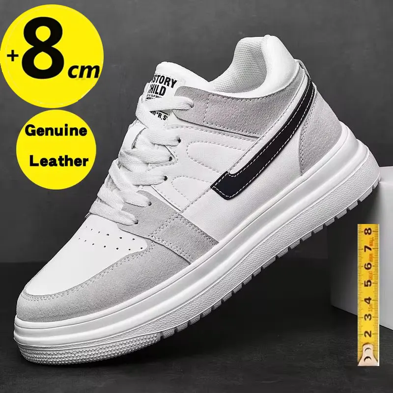 Zapatillas deportivas de piel auténtica para hombre, calzado deportivo con aumento de altura, transpirable, 6cm, 8cm, 2024