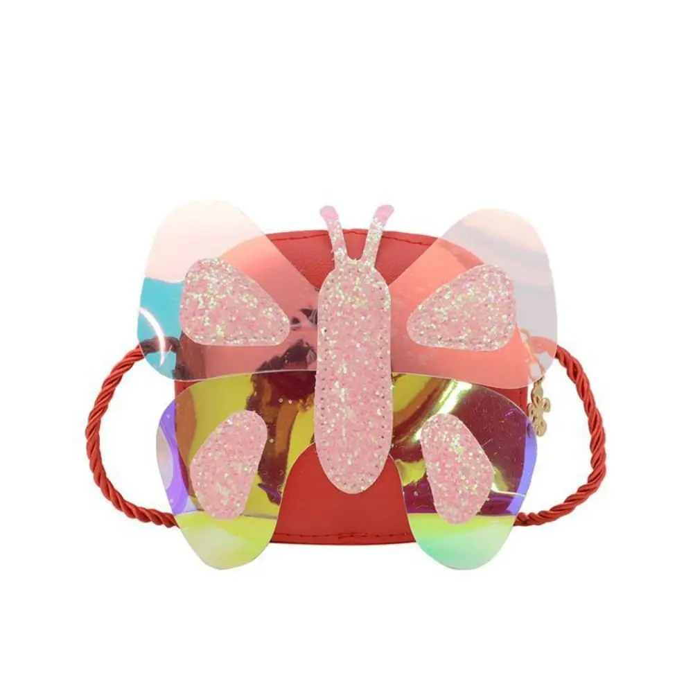 Bolso de mano de colores contrastantes para niños, Mini bolso cruzado de Material PU con lentejuelas, diseño multicolor con forma de mariposa