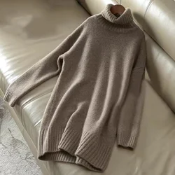 Heavy turtleneck 100% pure cashmere sweater women's 3-strand thick lazy long loose large size bottoming sweater