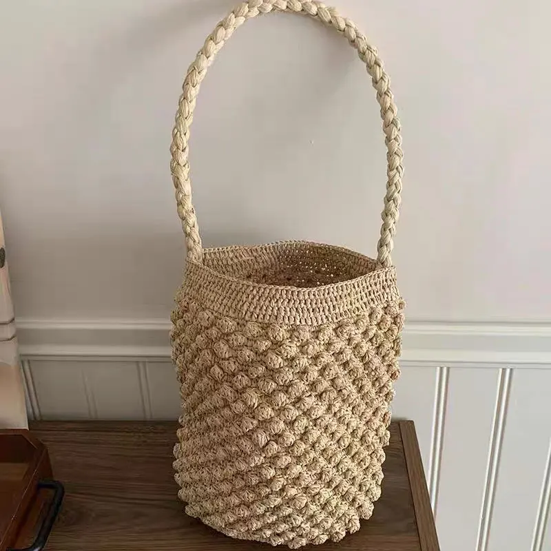 Fashion Raffia Straw Women Shoulder Bags Designer Weave Lady Handbag Casual Handmade Summer Beach Bag Tote Bag Bucket Bag