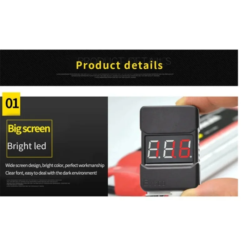 BX100 1S-8S RC Battery Voltage Tester with Loud Buzzer Alarm-Real-Time Monitoring for Drones FPV Racing Cars Helicopters-Portabl