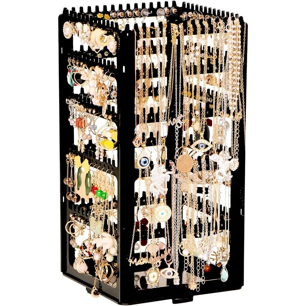 360 Degree Rotating 5 Tier Acrylic Jewelry Display Stand Earring Holder Organizer Storage with 212 Holes and Grooves for Stud Earrings Necklaces Bracelets
