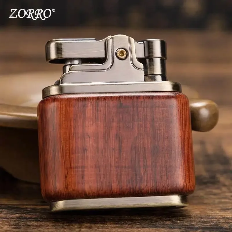 ZORRO-Retro Handmade Wooden Kerosene Lighter, Push-type Ignition, Vintage Personalized Collection, Men\'s Gift, Original With box