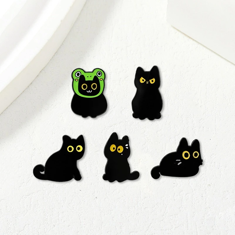 New Style Cartoon Yellow Eye Black Cat Metal Brooch Daily Commute Badges Decoration Pins DIY Clothing