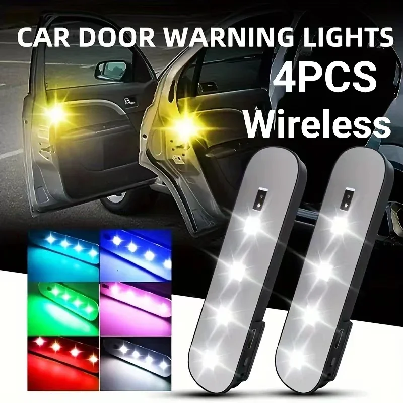 

4pcs Car Warning Door Light LED Welcome Light USB Charging Auto Inductive Open Door Safe Anti-collision Signal Lamp