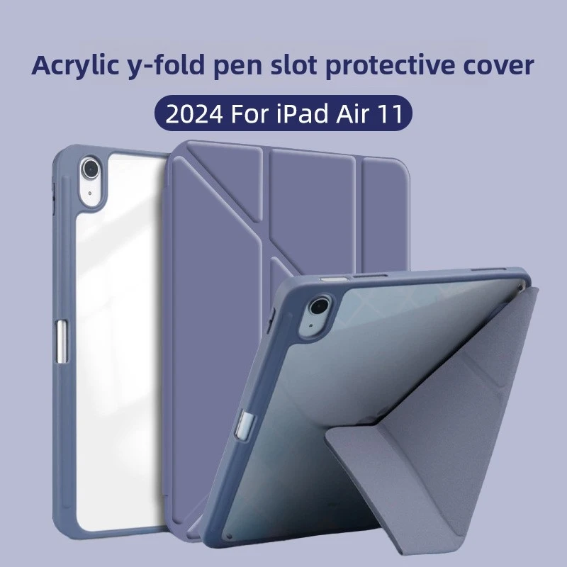 For iPad protective case with pen slot, Air56 generation acrylic hard shell, Pro11 convertible Y-fold leather , MINI6