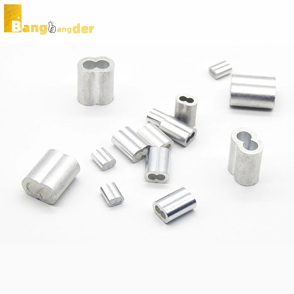 10/20/50PCS Aluminum Crimping Loop Sleeve Wire Rope Ferrule Double Hole Clamp Diameter 1mm-12mm