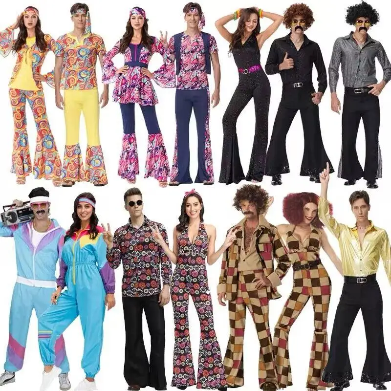 

Halloween Retro Party Outfits Couples 70s Hippie Disco Style Performance Clothes Stage Costume Women's Ethnic Fashion