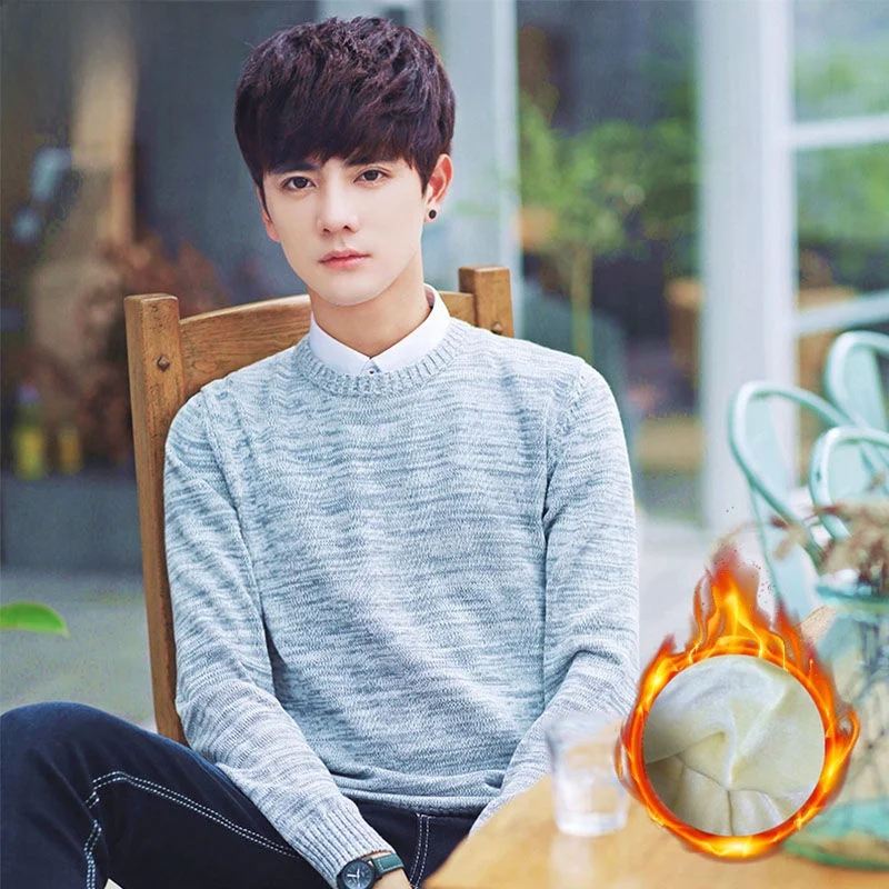 

Thiened Fce Men's Knitted Sweater round Ne Warm Winter Faion Korean Sle Student Youth rctic People's Casual Wear