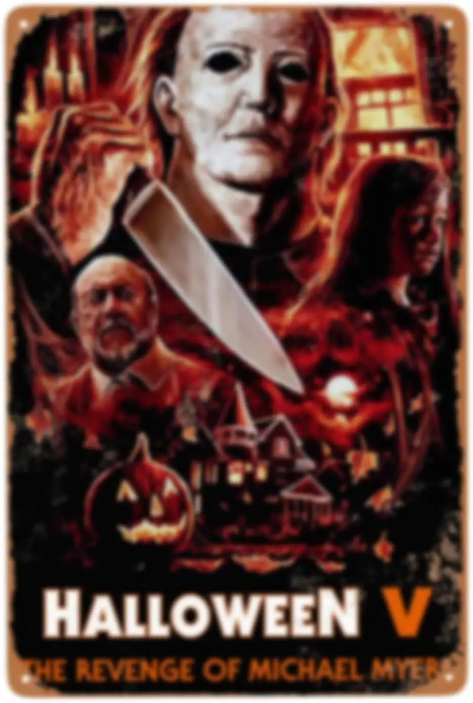 Halloween Movie Poster Halloween V The Revenge Of Michael Myer Retro Tin Signs Durable Horror Film Metal Wall Art for Fans  sign