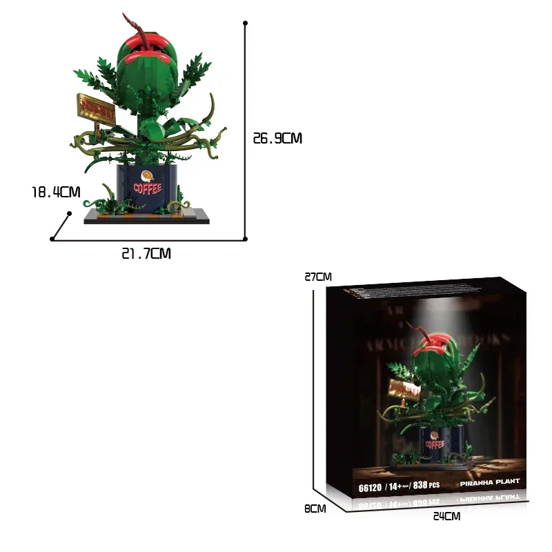838PCS Pianta Piranha Building Blocks Creativo Fiori in vaso Modello Mattoni Decorazione del desktop Giocattoli fai da te per i bambini Regali di festa
