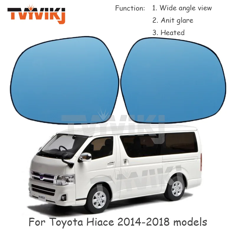 1 pair 2PCS heated Outer Side Rearview Mirror Blue Glass Lens For Toyota Hiace 2014-2018 Wide Angle View anti glare car mirrors