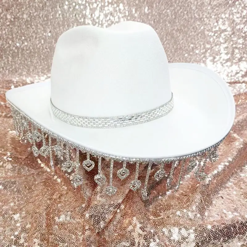N5KB Cowgirl Hat Shining Tassel Hat Elegante kwastjes kralen Hat Photo Props