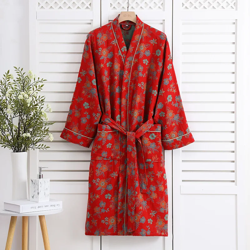 

Pure Cotton Robe Women's Pajamas 3/4 Sleeve Spring Autumn Bathrobe Female Winter Morning Loose Home Wear Sleep Wedding Dress