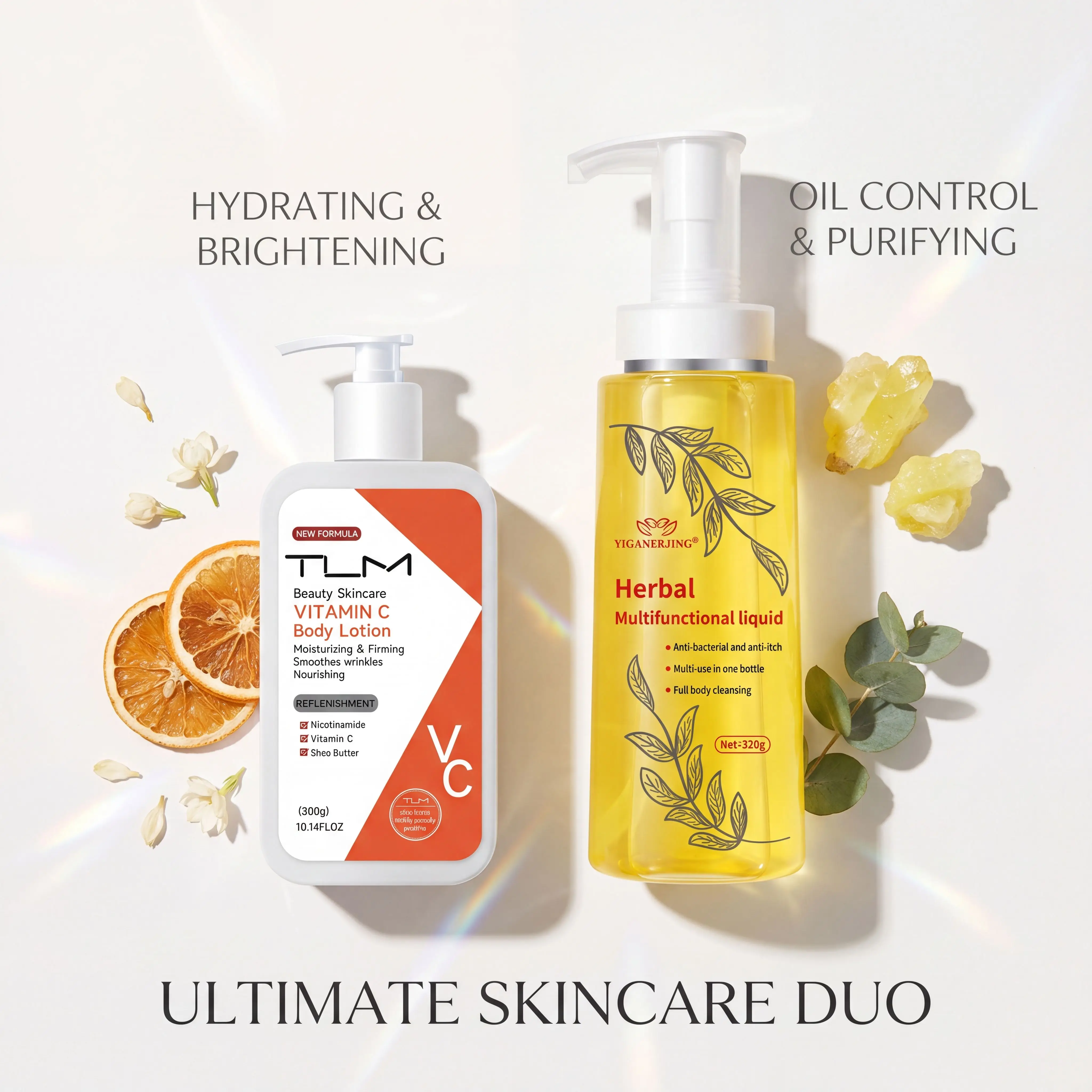 Full Body Skin Care Combo 320g YIGANERJING Sulfur Shower Gel Oil Control Clean 300g Vitamin C Body Lotion Brightening Skin view 4