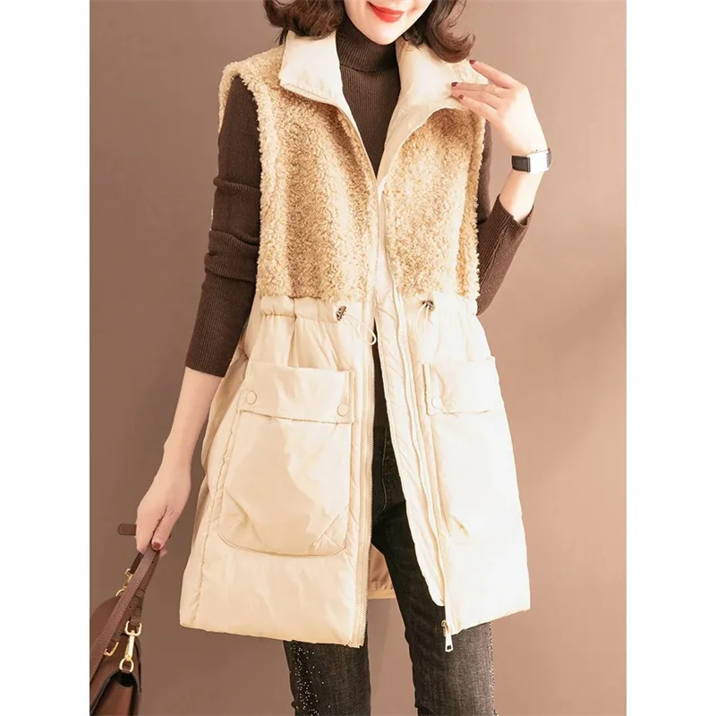 New Versatile Vest Cotton Coat Women Winter New Horse Jacket Cotton Coat Spliced Lamb Wool Sweetheart Tank Top Cotton Coat Coat