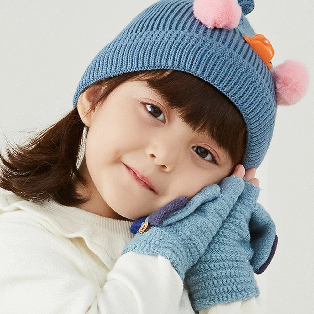 1 paio di guanti caldi in maglia per bambini guanti invernali foderati in pile per bambini morbidi ed elasticizzati protezione completa delle dita per la stagione fredda all'aperto