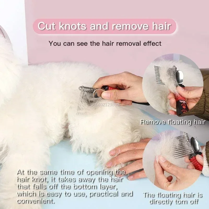 Manual Pet Dematting Fur Rake Non-slip Handle Professional Pet Knot Comb Stainless Steel Dog Grooming Brush Hair Removing