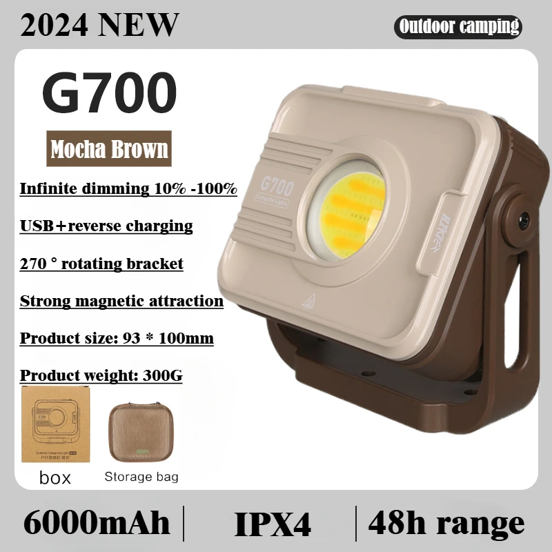 Camping LED Lanterns TYPE-C Rechargeable 6000 mAh Flashlight with Dual Light Source COB Camping Floodlight Magnetic Work Light