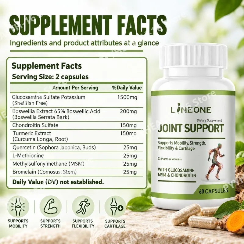Joint Support Capsules for Joint Comfort, Knee Flexibility and Easy Movement with Glucosamine MSM and Chondroitin 60 Capsules