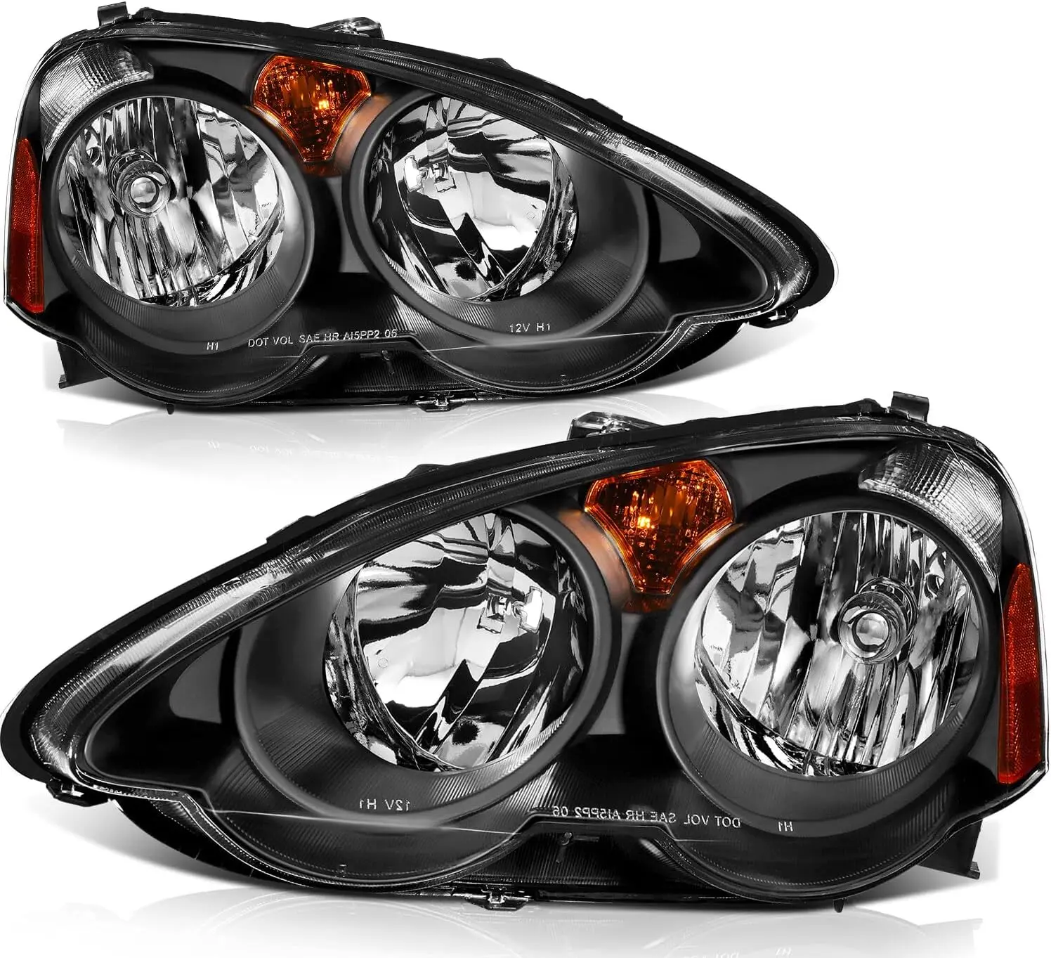 Sulinso Headlight Assembly For Acura RSX 2002-2004 Black Housing Amber Reflector Clear Lens Driver and Passenger Side Headlamp