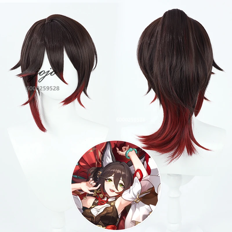 

Honkai Star Rail Game Tingyun Cosplay Wig With Ponytail Dark Brown Dark Red Wig Christmas Party Heat Resistant Synthetic Wigs