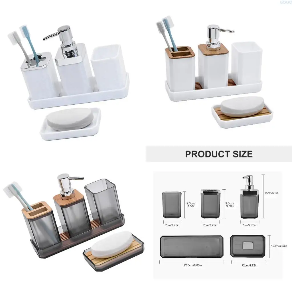 23GA 5Piece Modern Bathroom Organization Solution User friendly Bathroom Accessories Set Soap Dispenser Toothbrush Holder Tray