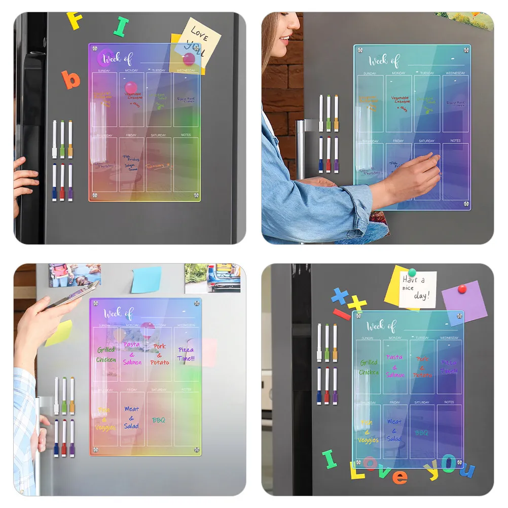 

1Set Acrylic Magnetic Whiteboard Refrigerator Dry Erase Board Magnetic Weekly Planner Schedule Board Daily Organizer for Kitchen