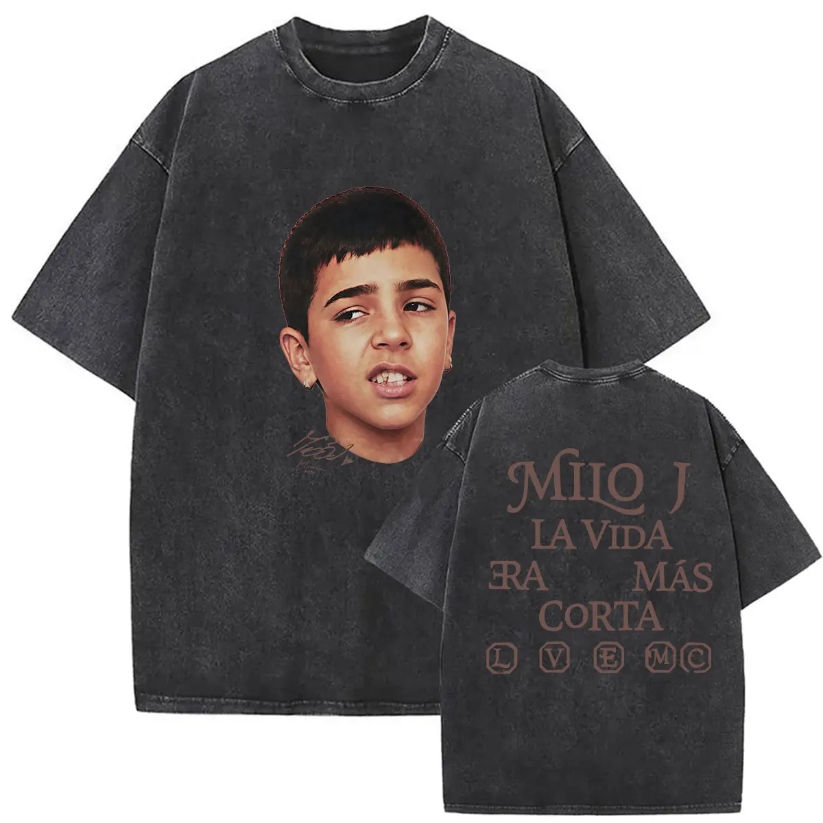 Milo J La Vida Era Mas Corta LVEMC Tour 2026 Vintage Washed T Shirt Men's Loose Clothing Fashion Hip Hop Short Sleeve T-shirts