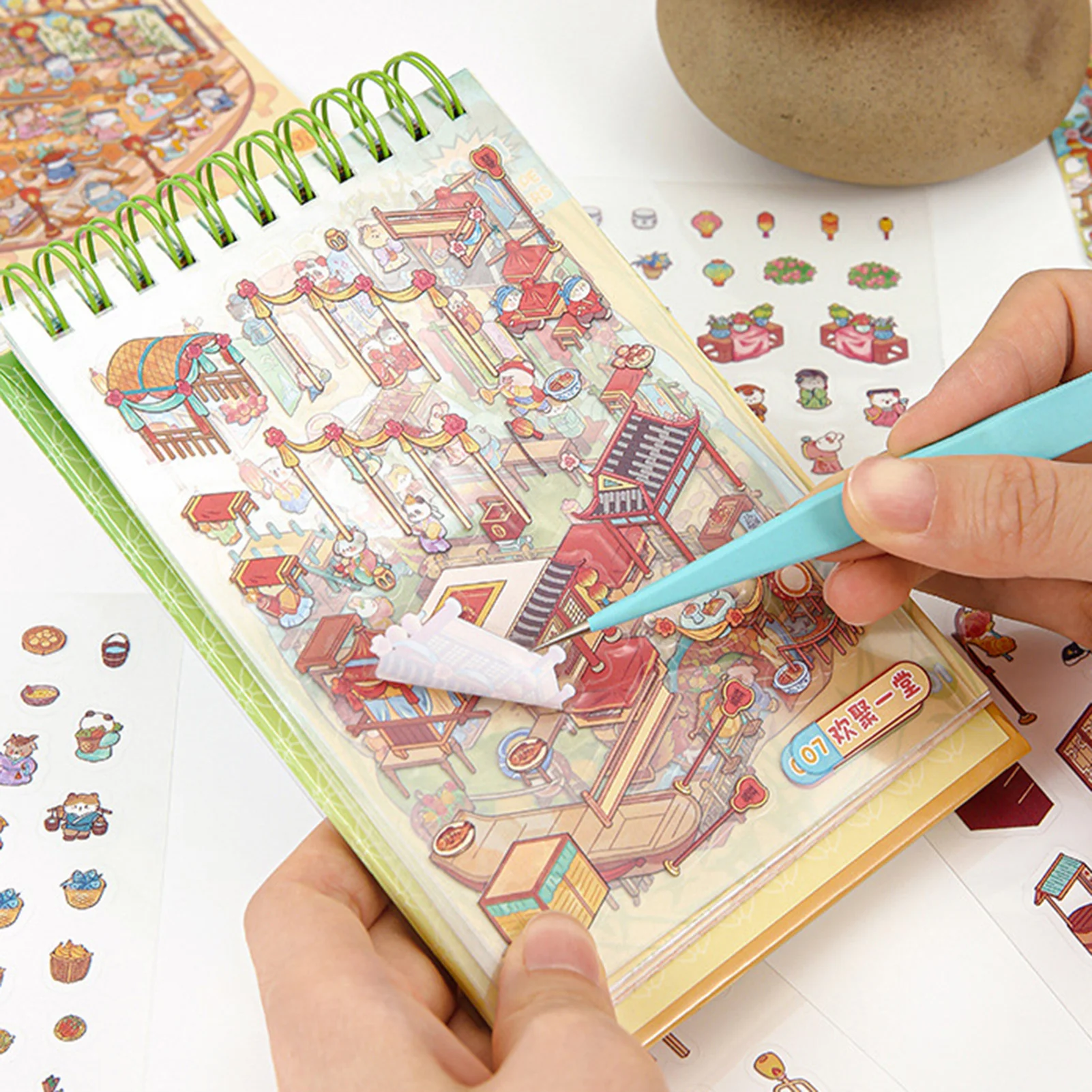 Isometrische miniatuur kamerstickerboek Leuke 3D cartoon scènestickers collectieboek voor schoolstudeerkamer thuis kinderen volwassenen