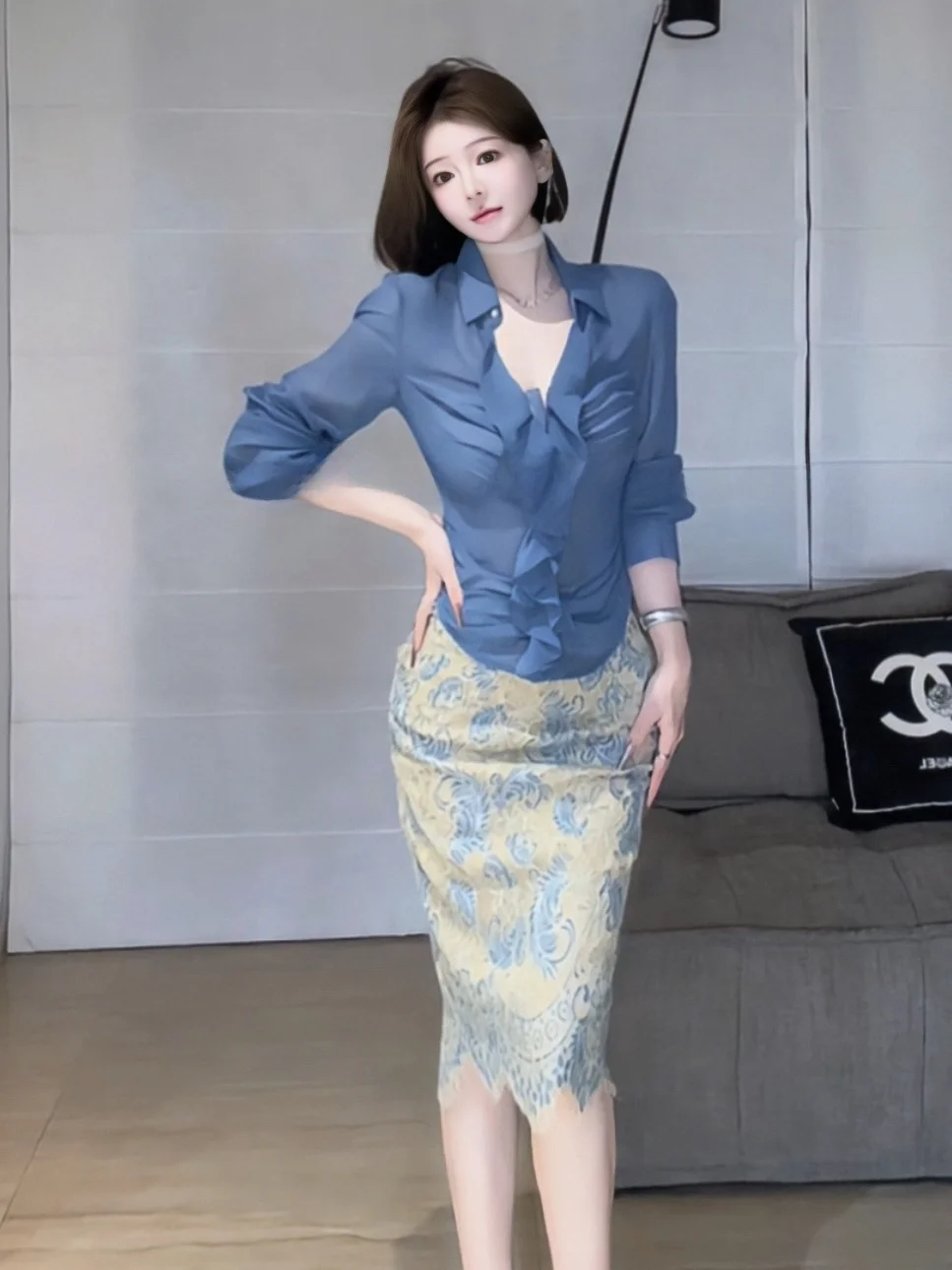 

Ele Lace Asymmetrical Hem Skirt Women's Luxury Sle High Waist Bodycon Skirt Ci Commute Casual Date Polyester Nylon Co...