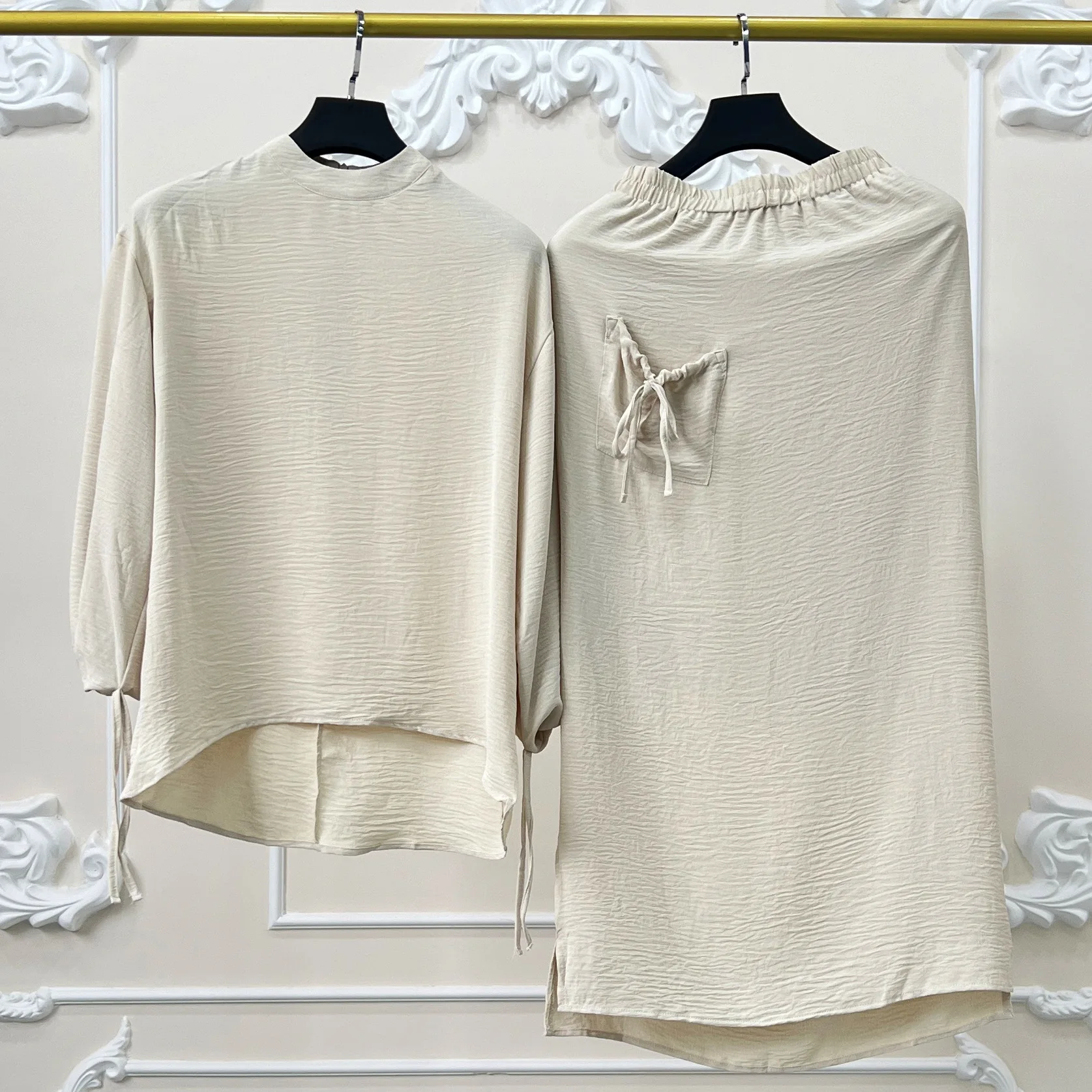 

Скромный мусульманский одинаковый комплект, платье из 2 предметов, женские топы, костюм с юбкой, Дубай, Турция, кафтан, Абая, арабские исламские наряды, мусульманский ансамбль