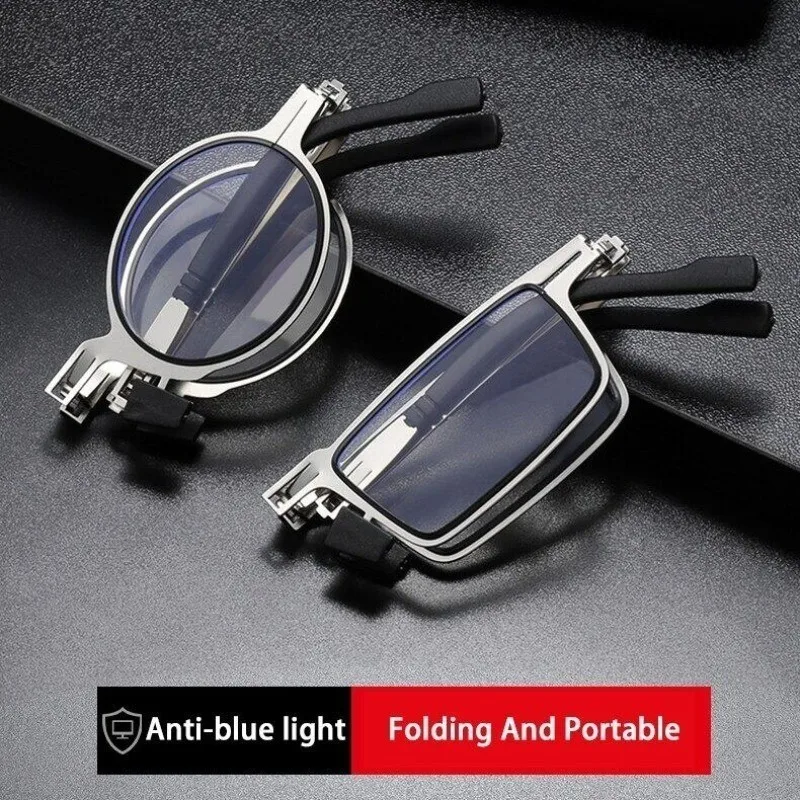 Retro Folding Reading Glasses for Men / Women Metal Frame Anti-blue Light Eyeglasses with Free Case