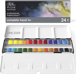 Winsor & Newton Professional Cotman Watercolor Paint In Metal Box 12/24 Half Pans High Grade Artist Quality and Reliability